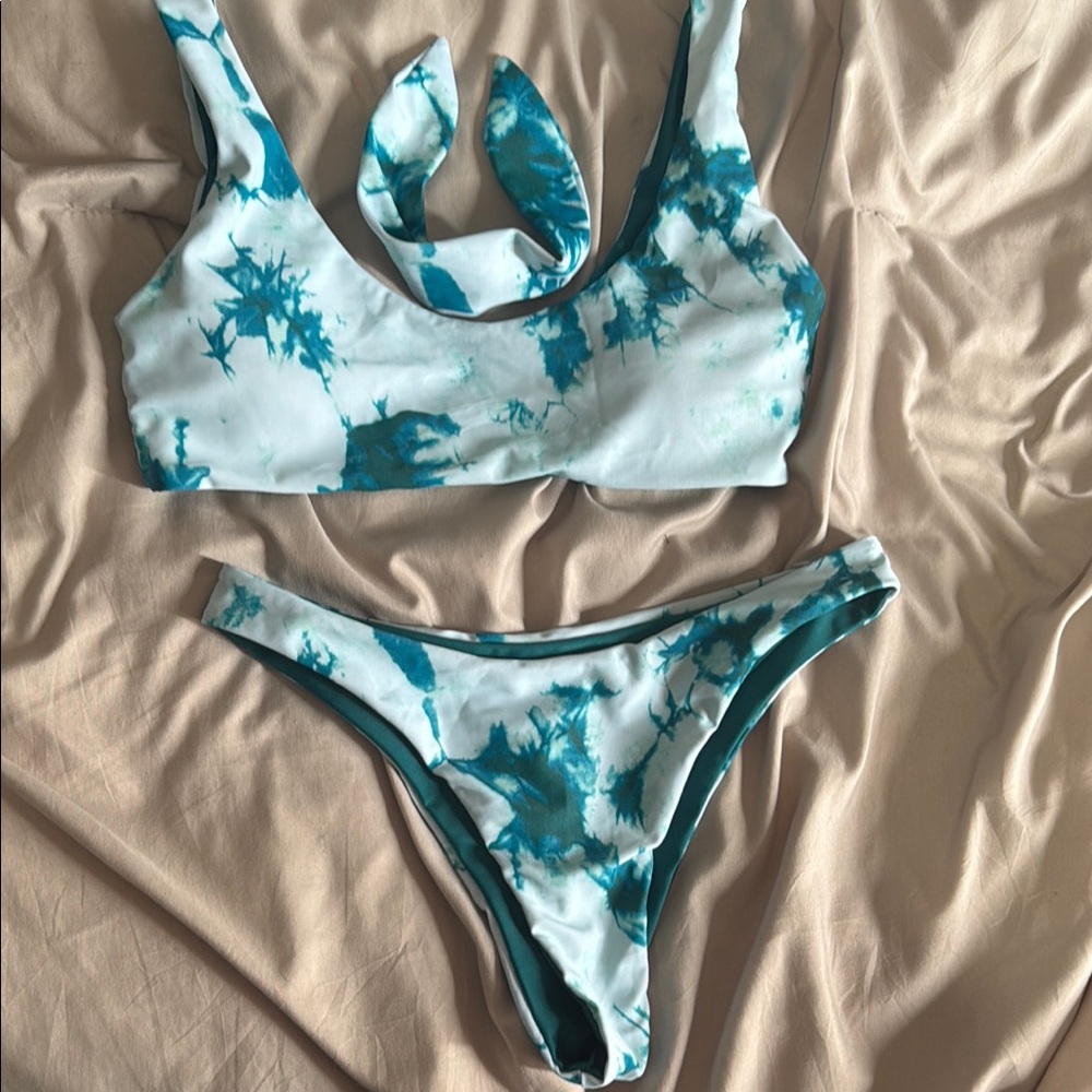 Blue and White Tie-Dye Bikini Set